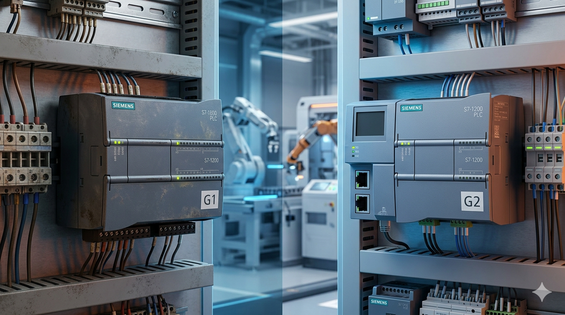 Siemens S7-1200 G2 vs G1 PLC comparison showing design and performance differences